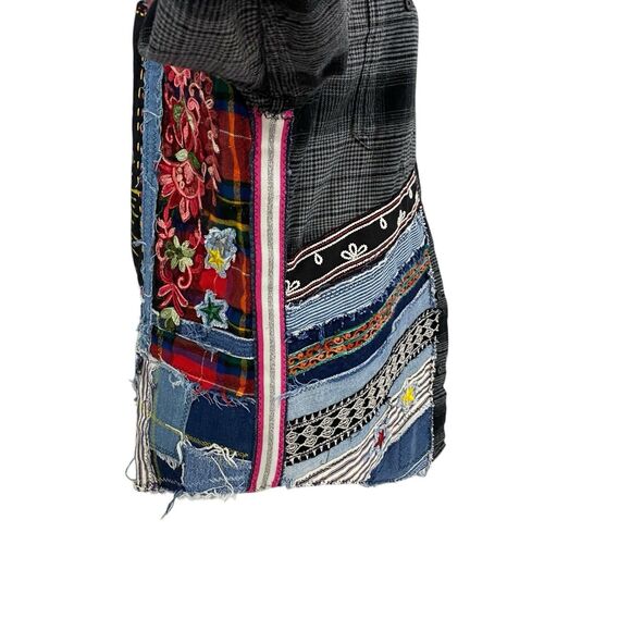 Upcycled Flannel Shirt Shacket Womens Large Skull Cowboy Jacket Grunge Patchwork - Picture 13 of 15